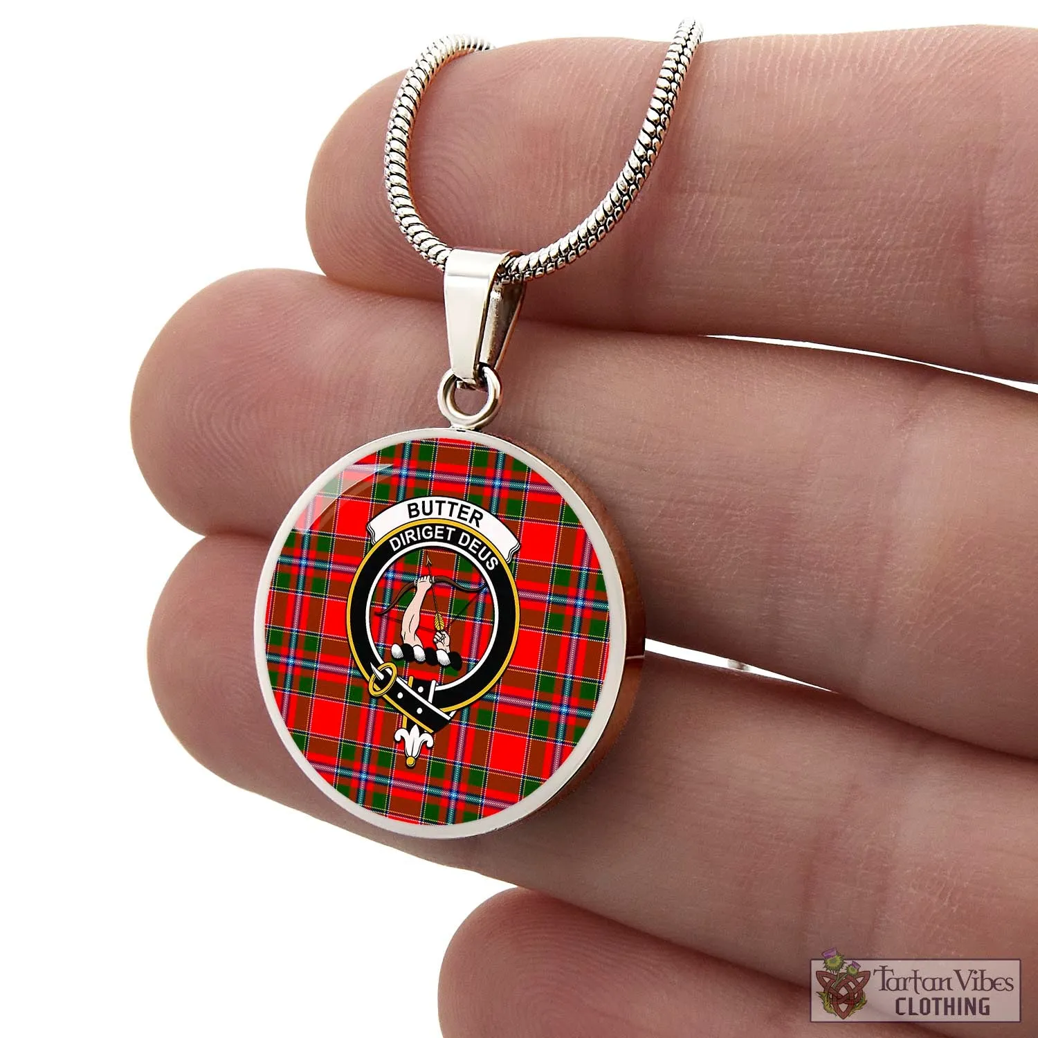 Butter Tartan Circle Necklace with Family Crest