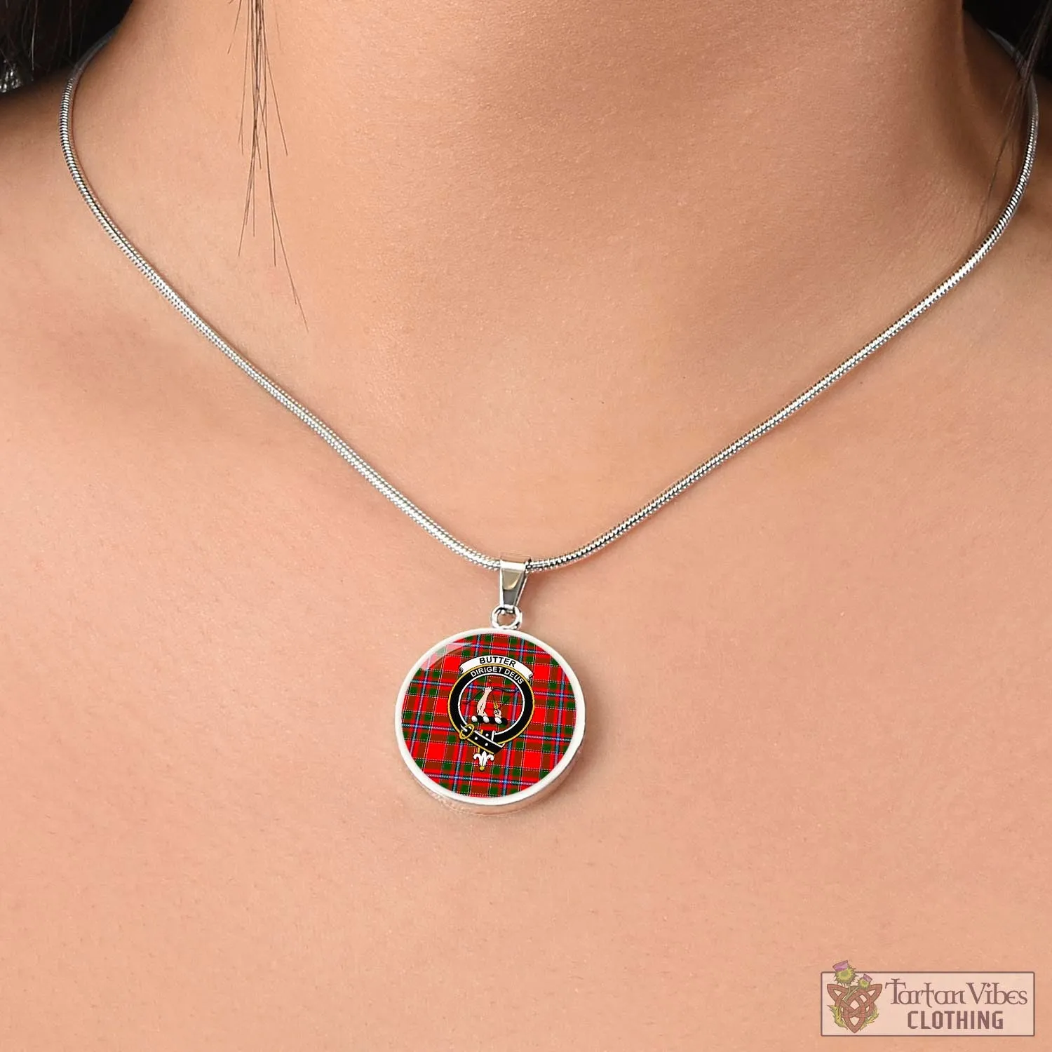 Butter Tartan Circle Necklace with Family Crest