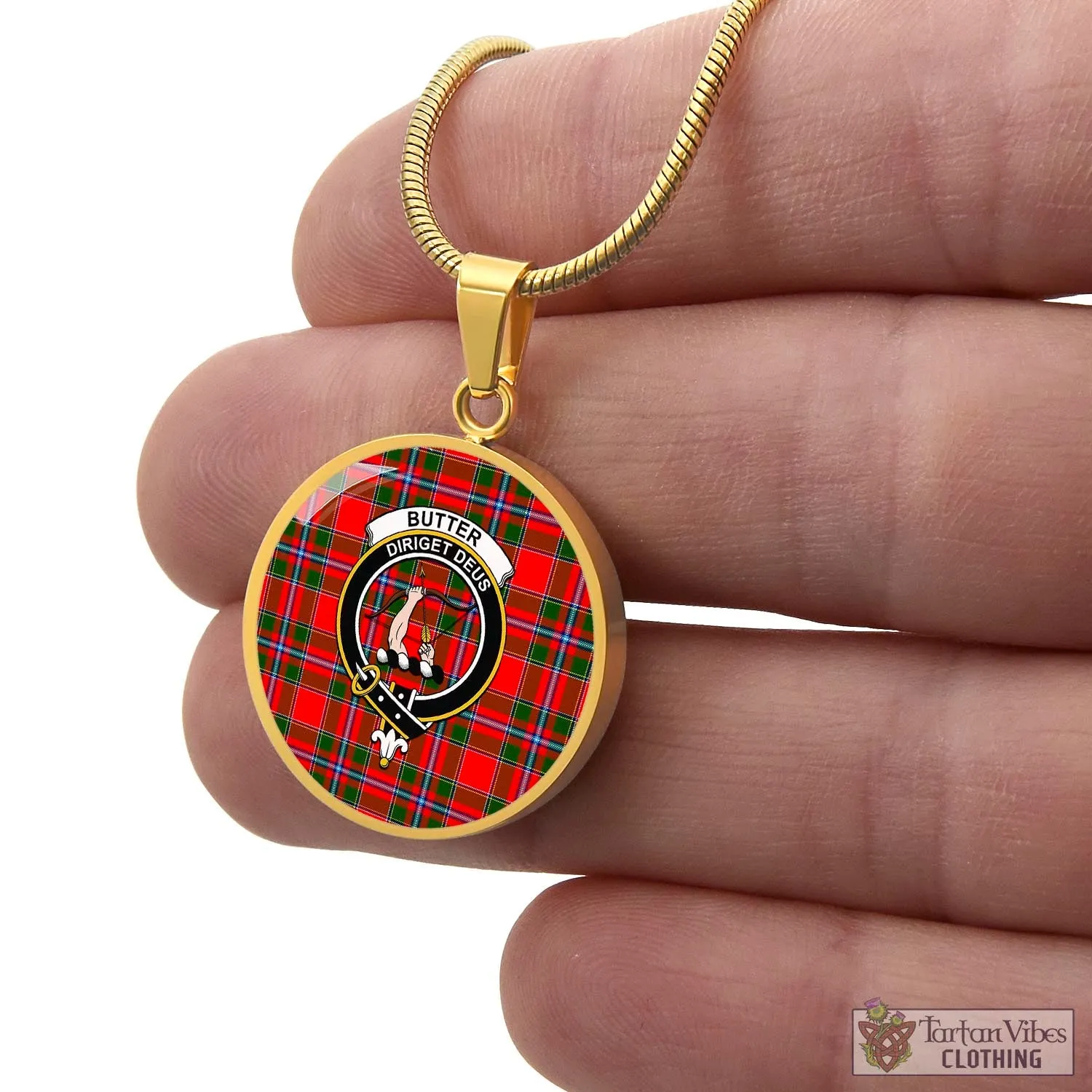 Butter Tartan Circle Necklace with Family Crest