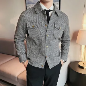 Check Lapel Casual Short Jacket