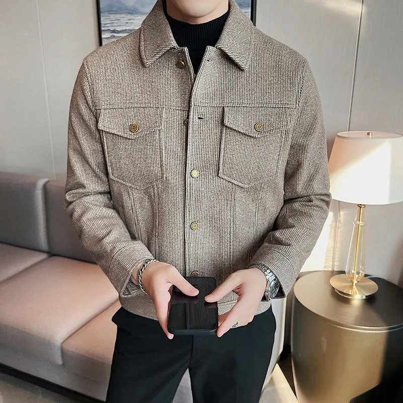 Check Lapel Casual Short Jacket