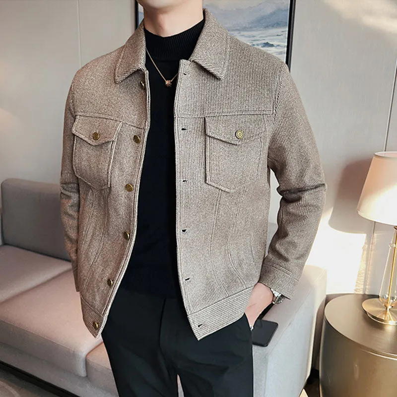 Check Lapel Casual Short Jacket