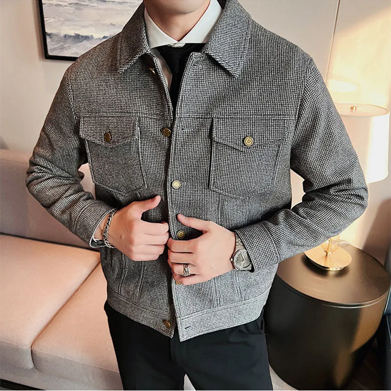 Check Lapel Casual Short Jacket