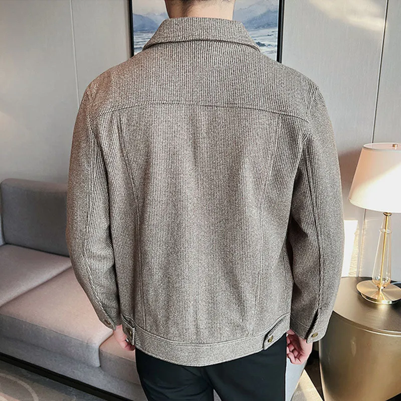 Check Lapel Casual Short Jacket