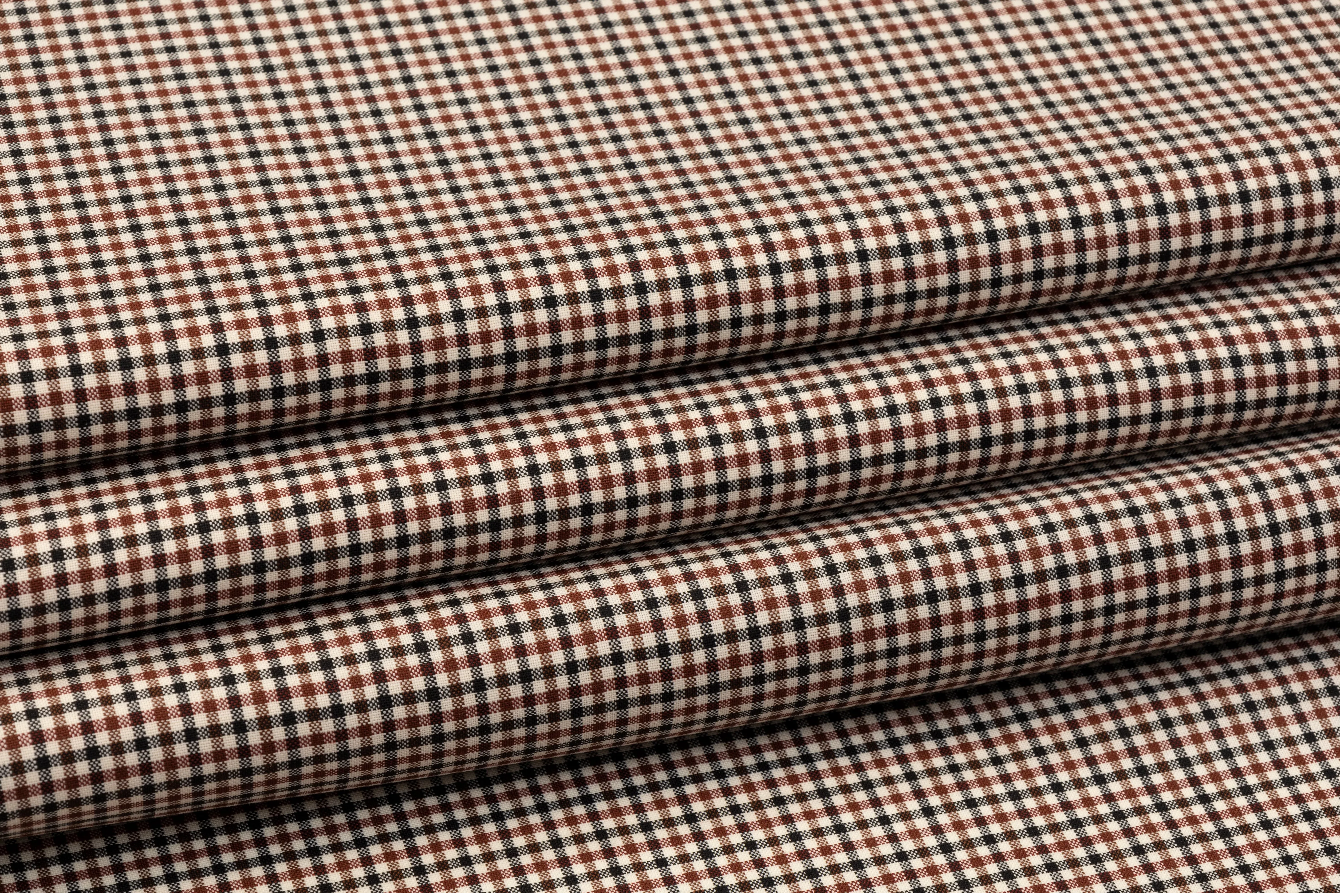 Checked Italian Wool Suiting - Maroon, Black, Brown, White