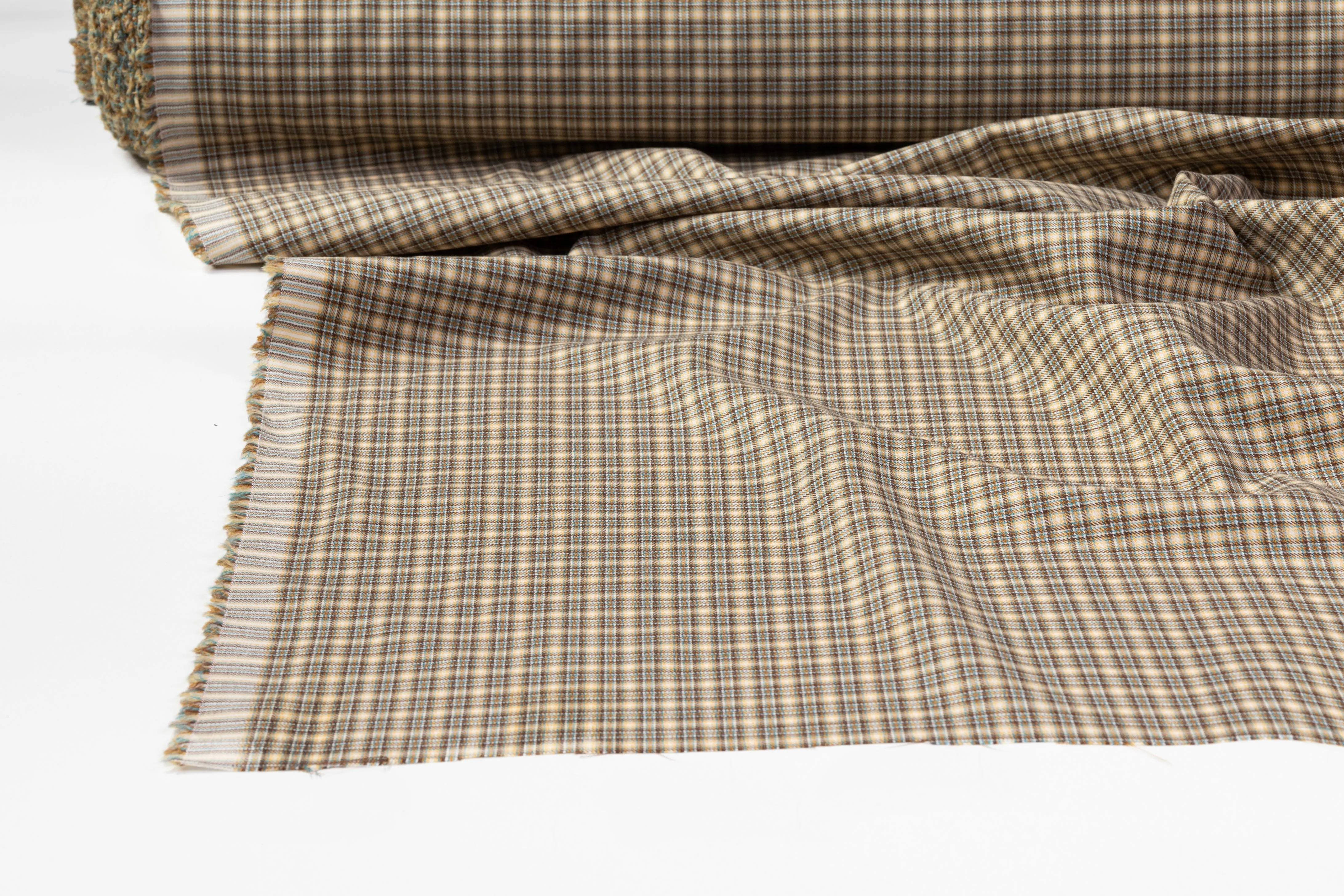 Checked Italian Wool Suiting - Tan / Blue / Brown