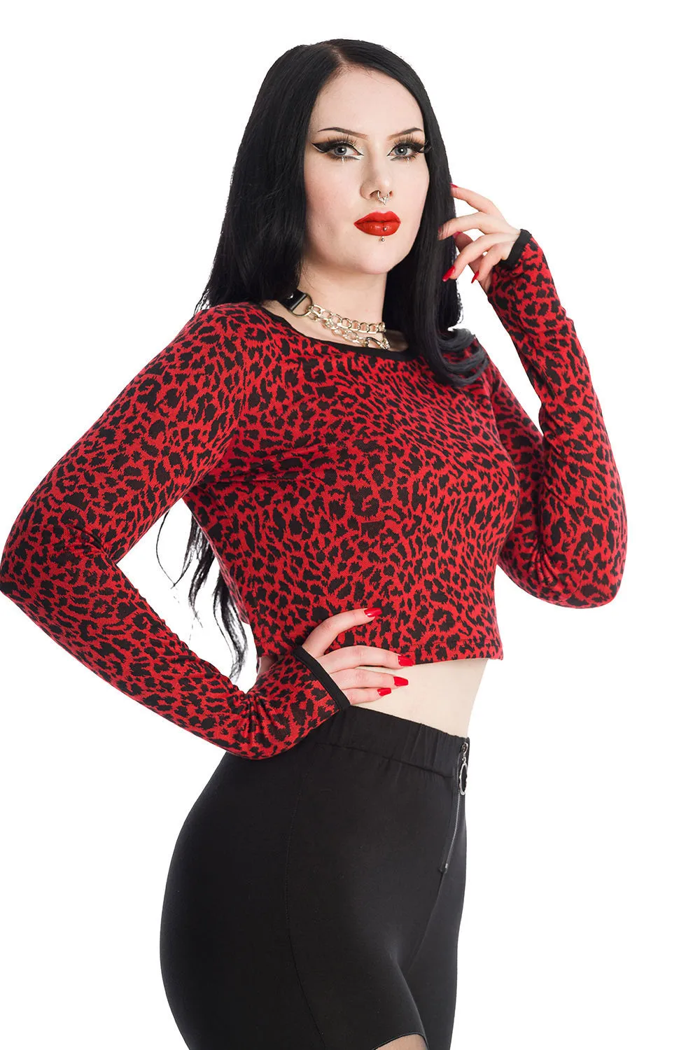 Cherry Red Leopard Print Sweater Top