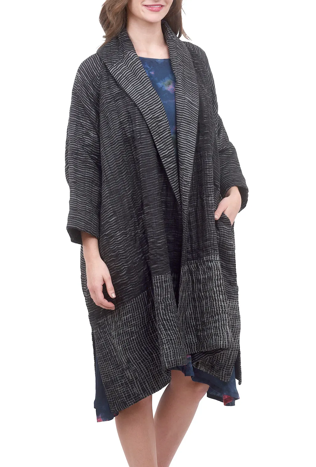 Cocoon Shibori Coat, Charcoal Gray