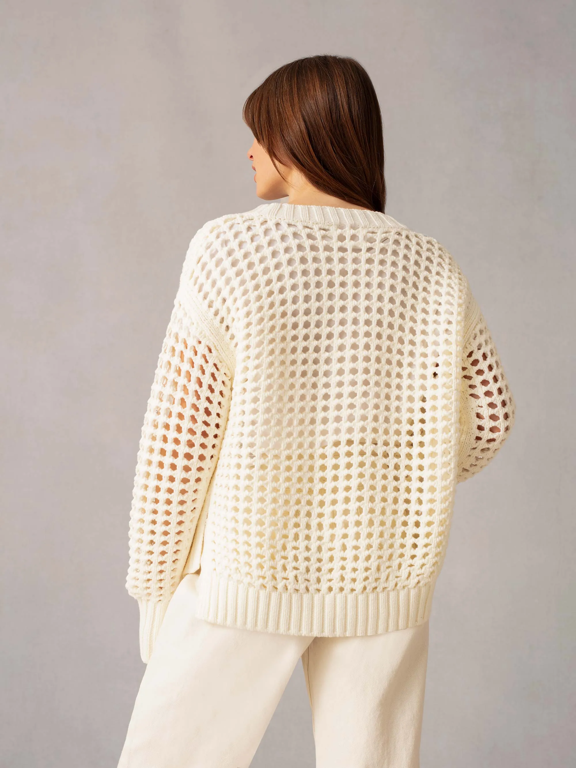 Cream Crochet Knit Cardigan