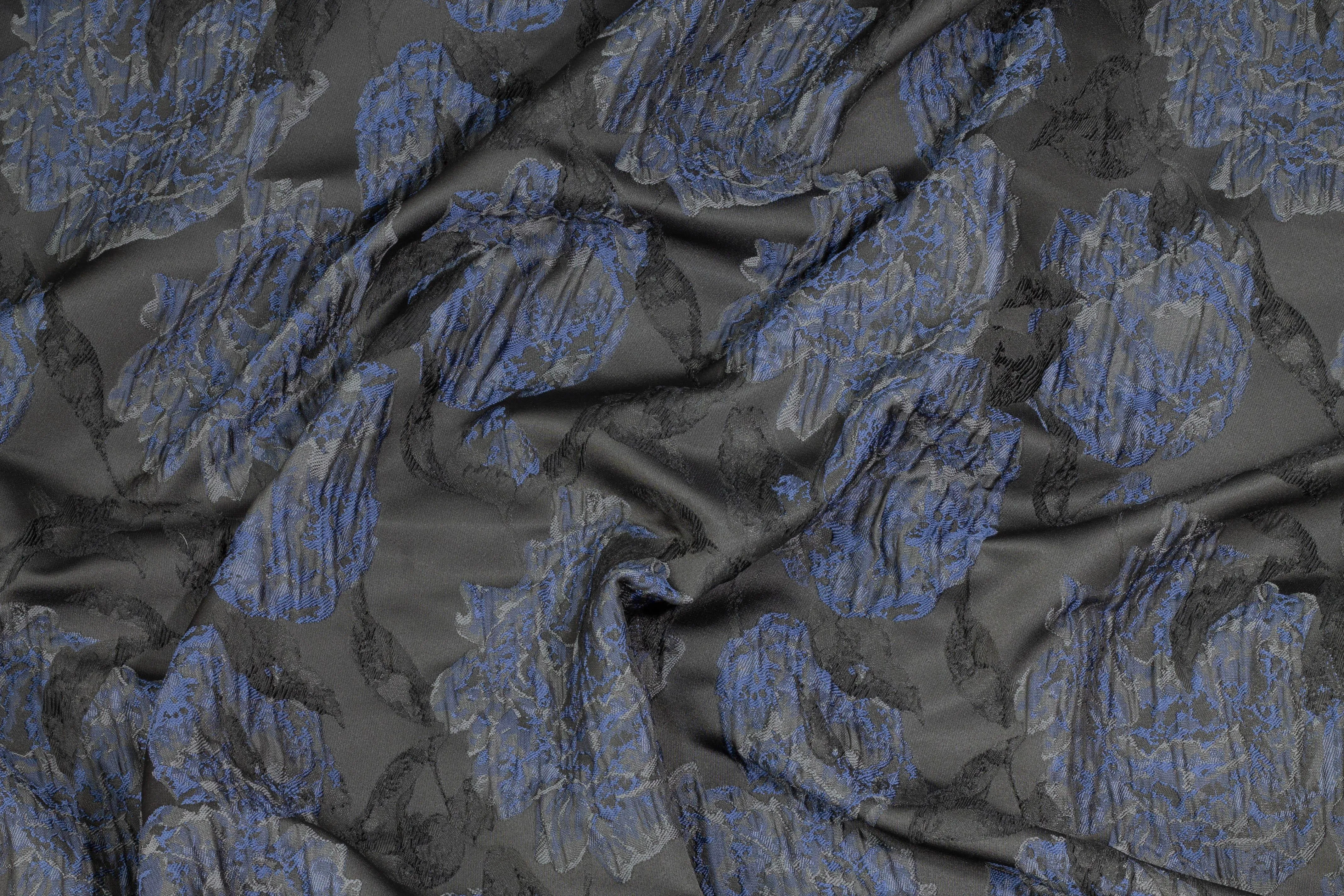 Crushed Floral Brocade - Blue / Black