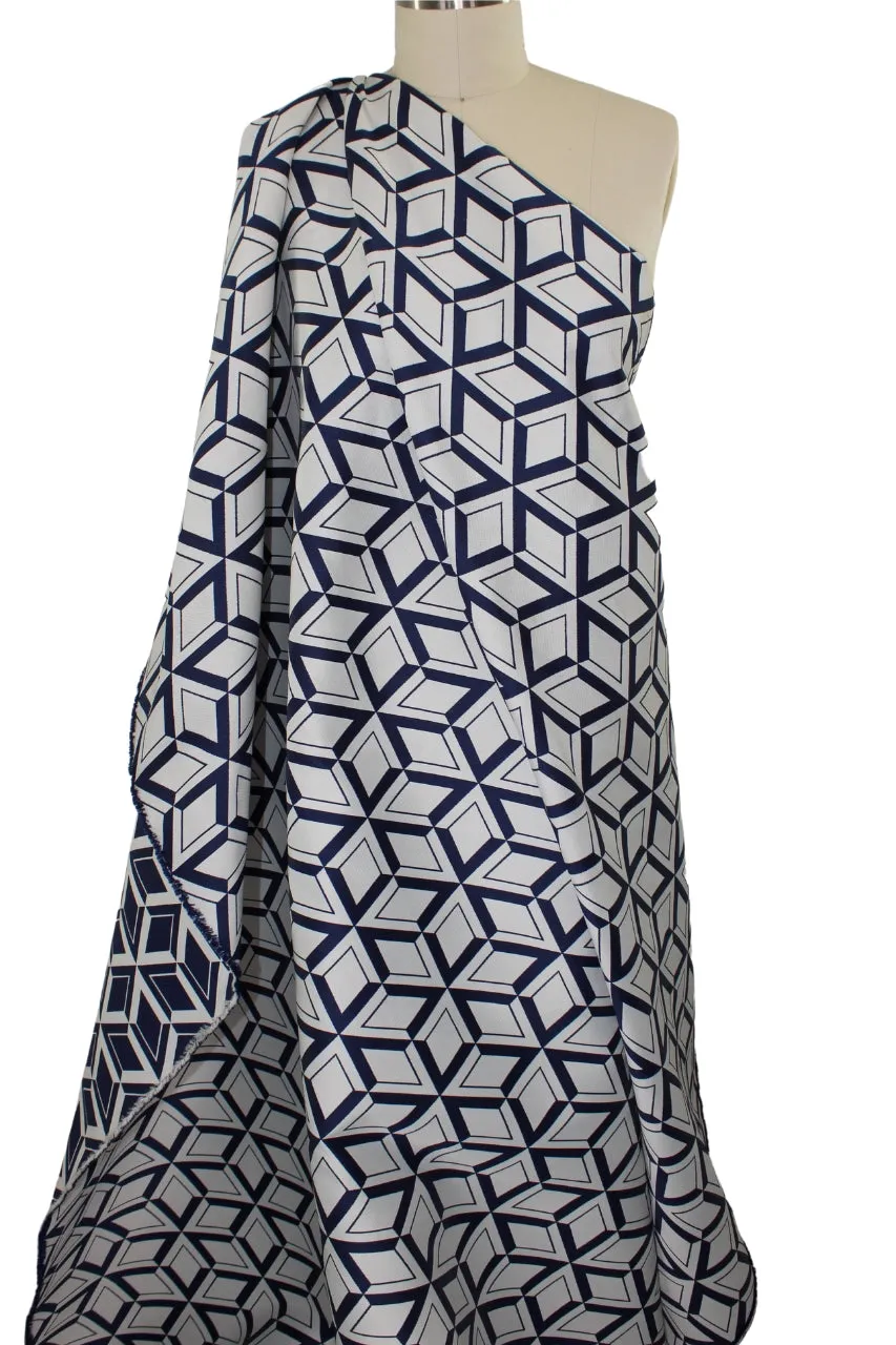 Cubic Measures Reversible Brocade - Navy/White