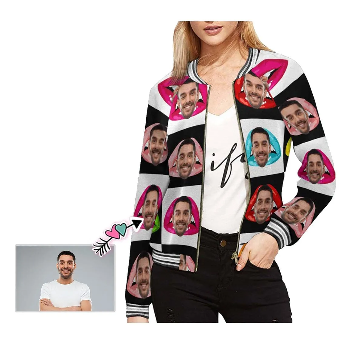 Custom Boyfriend Face Lips Lattice Women's Casual Jacket