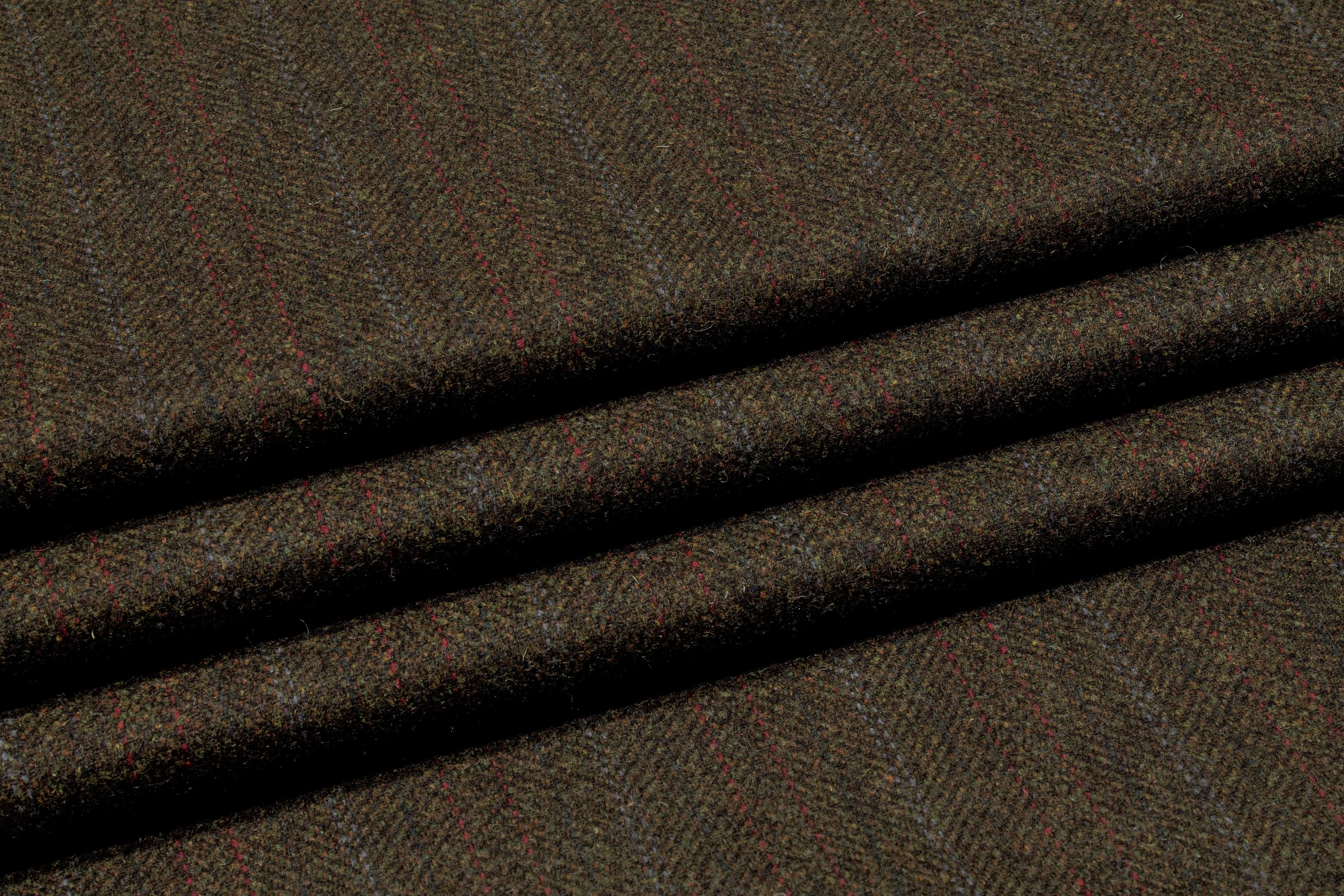 Dark Khaki Striped Italian Wool Jacketing