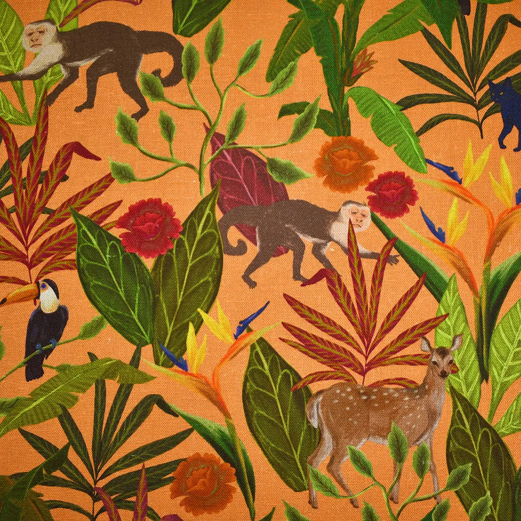 Designer Tropical Jungle Animals Linen Blend Apricot/Multi