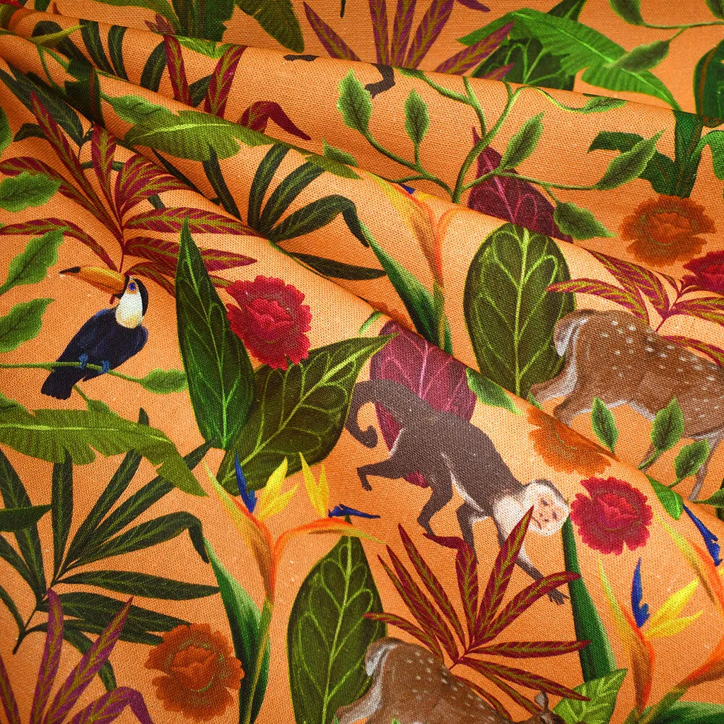 Designer Tropical Jungle Animals Linen Blend Apricot/Multi