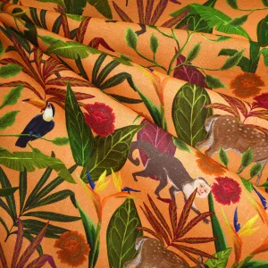 Designer Tropical Jungle Animals Linen Blend Apricot/Multi