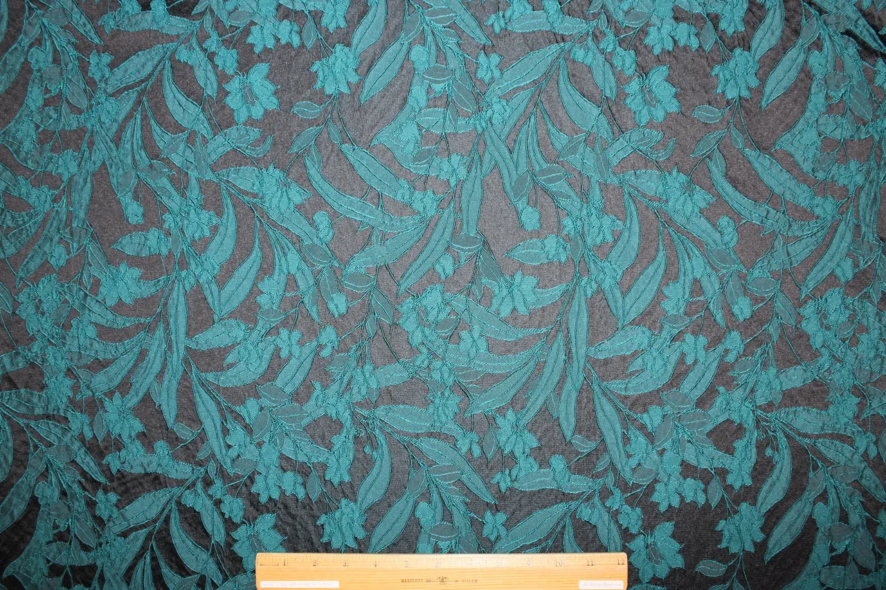 Dimensional Floral Brocade - Teal on Black