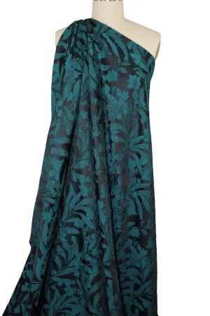 Dimensional Floral Brocade - Teal on Black