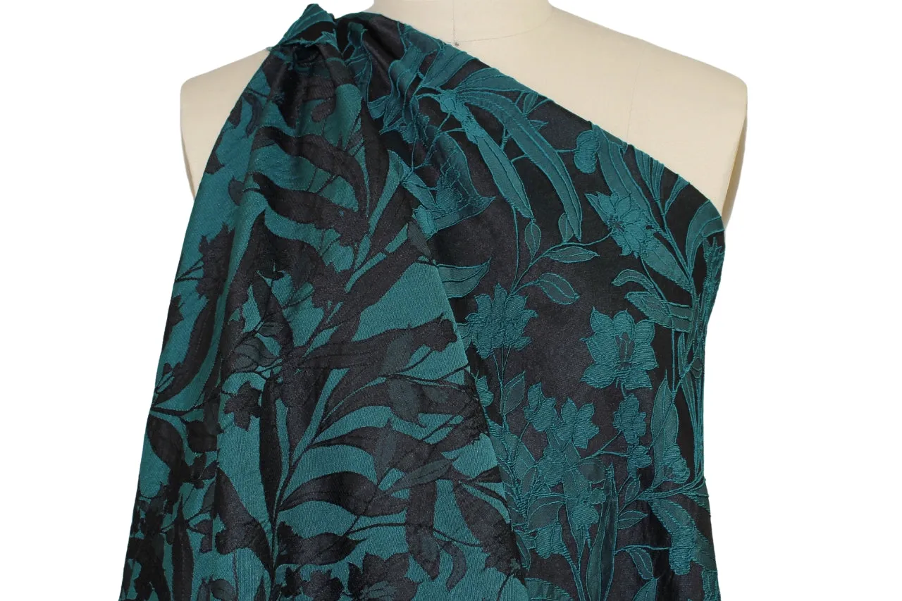 Dimensional Floral Brocade - Teal on Black