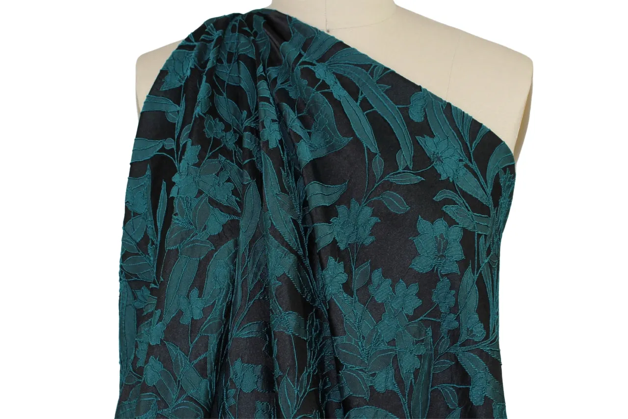 Dimensional Floral Brocade - Teal on Black