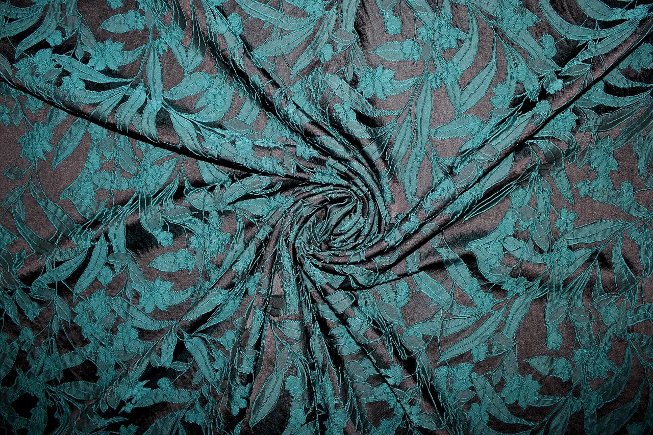 Dimensional Floral Brocade - Teal on Black