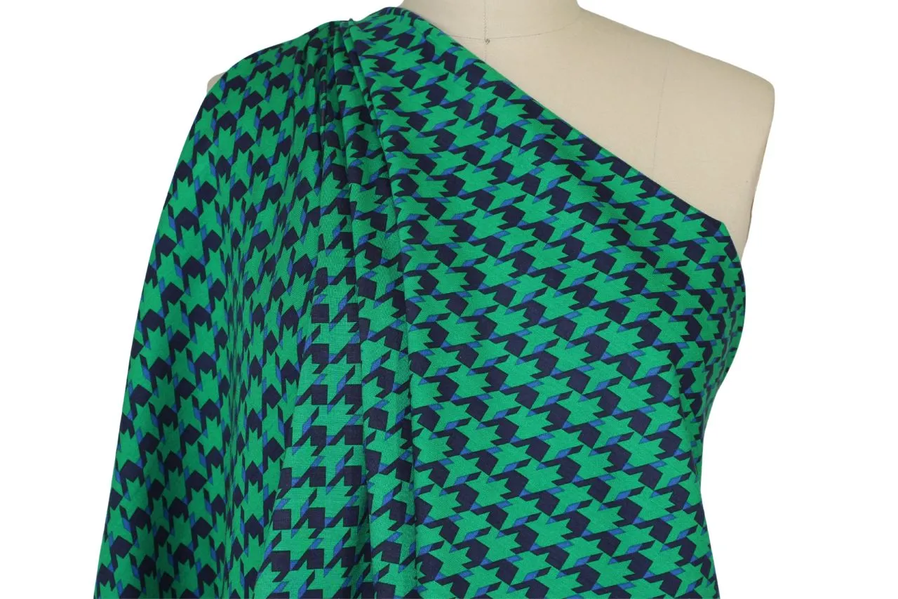 Double Sided Houndstooth/Solid Rayon Double Knit - Green/Blue/White