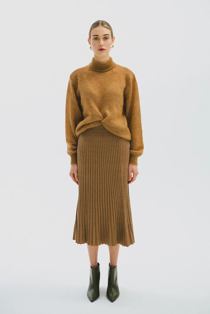 Draped Turtleneck Sweater | Camel