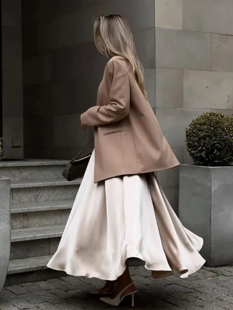 Elegant Satin Long Skirts with A-Line Silhouette & Empire Waist