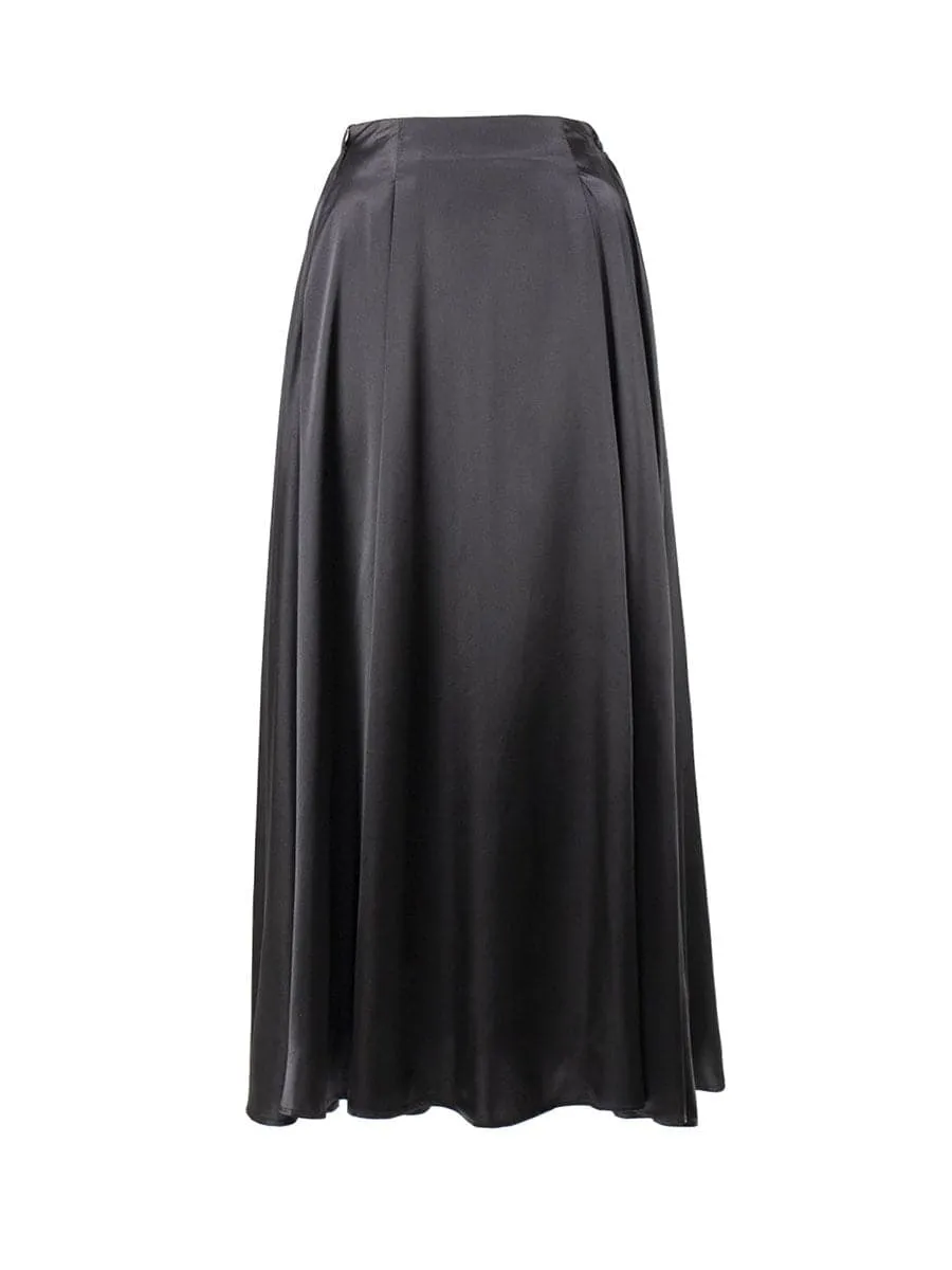 Elegant Satin Long Skirts with A-Line Silhouette & Empire Waist