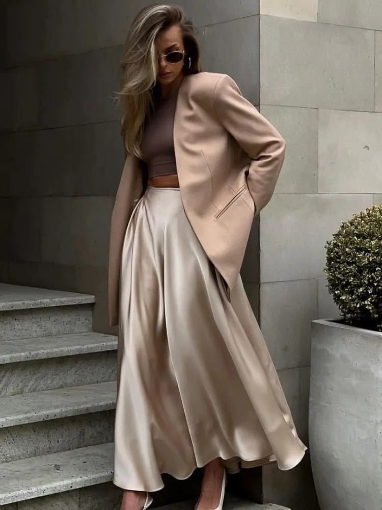 Elegant Satin Long Skirts with A-Line Silhouette & Empire Waist