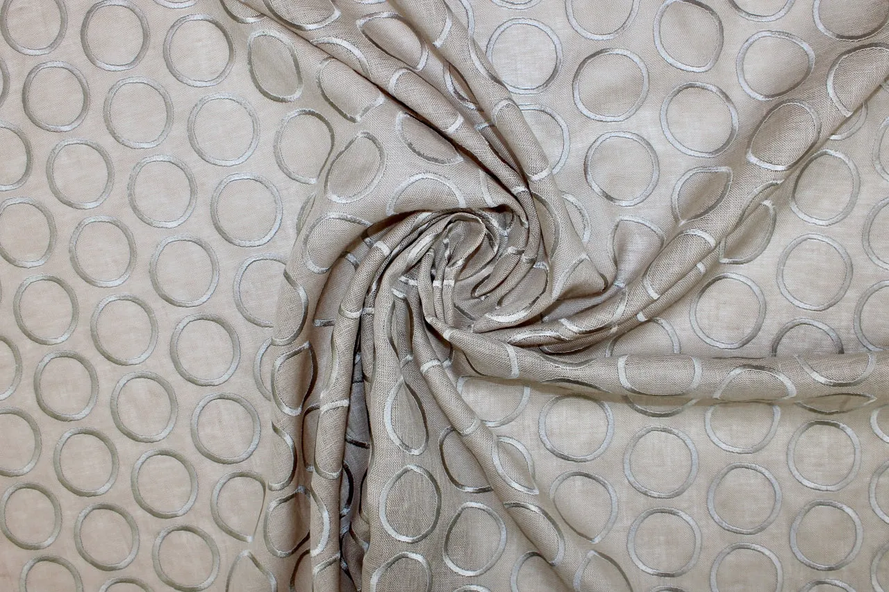 Embroidered Gauzy Linen - Ecru on Pearl Beige