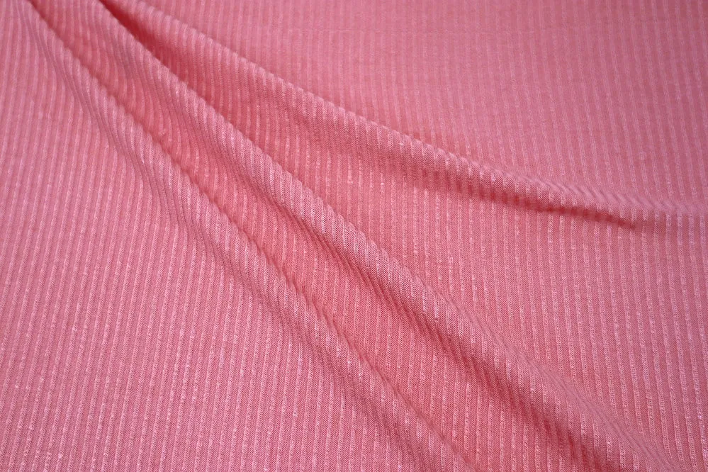 End of Bolt: 1 yard of Fashion Jersey Rib 4x2 Coral Rayon Spandex Knit- Remnant