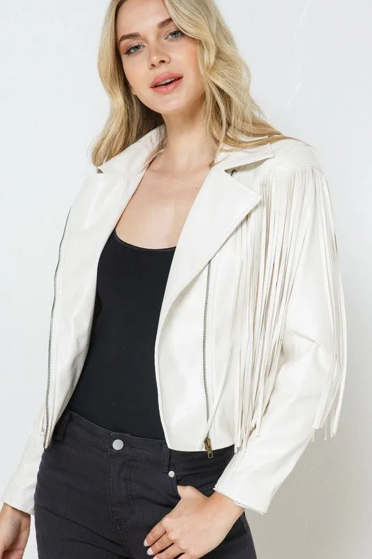 Faux Leather Moto Fringe Jacket PINK or White or Black