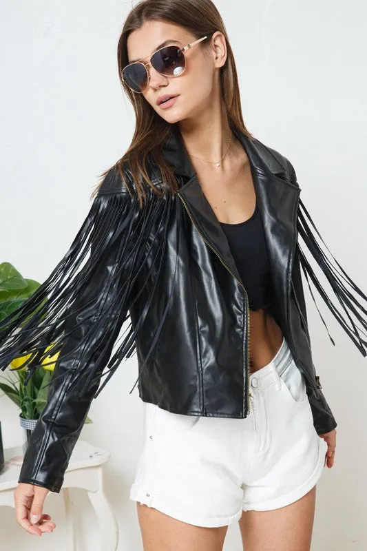 Faux Leather Moto Fringe Jacket PINK or White or Black