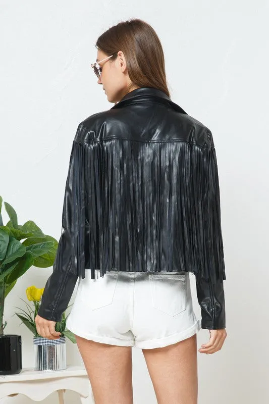 Faux Leather Moto Fringe Jacket PINK or White or Black