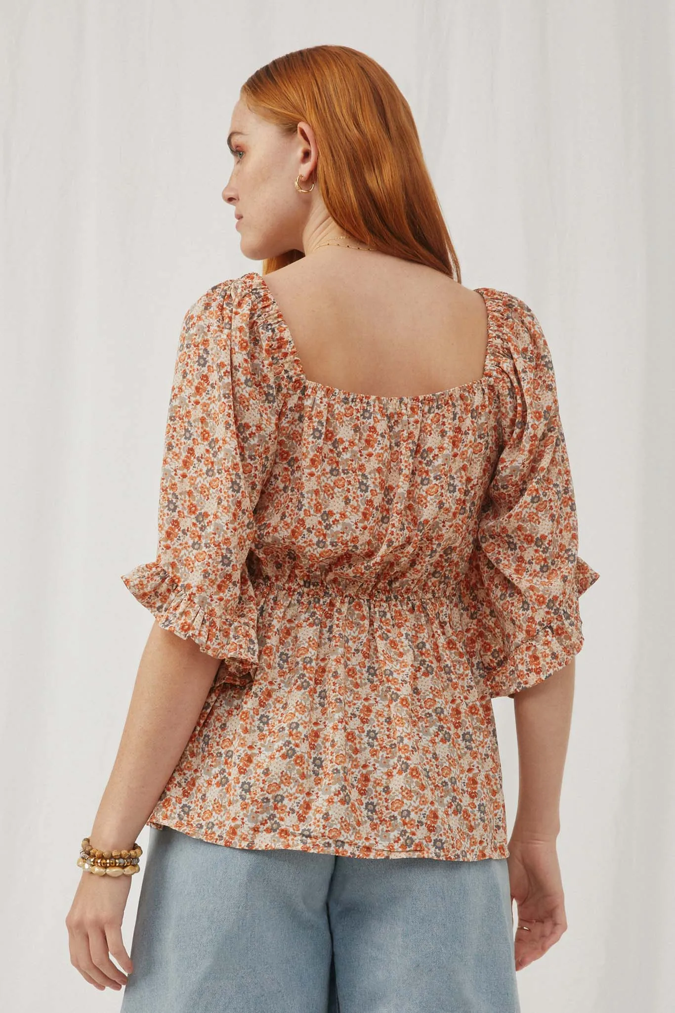 Floral Bell Sleeve Babydoll Top