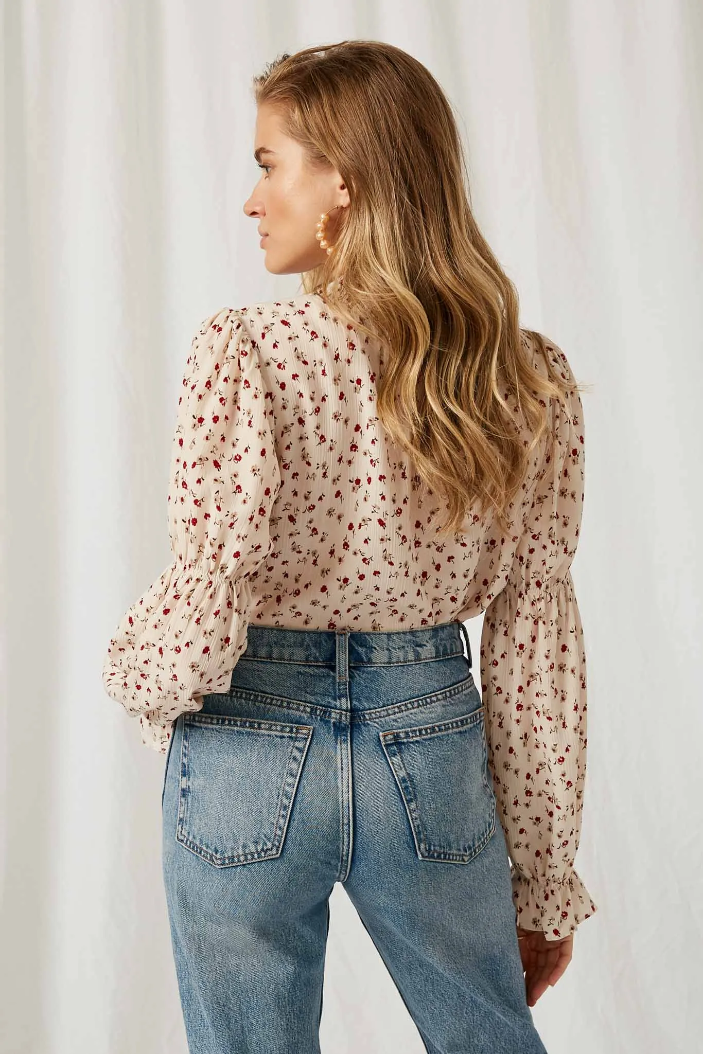 Floral High Smock Neck Blouse