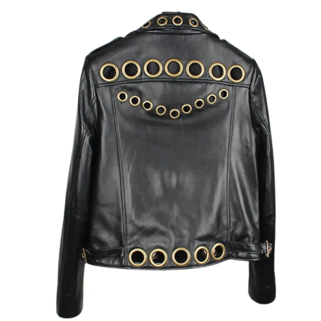 Goldd Hole Leather Motorcycle Jacket