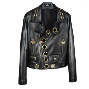 Goldd Hole Leather Motorcycle Jacket