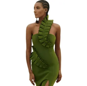 Green Textured Strap Dress