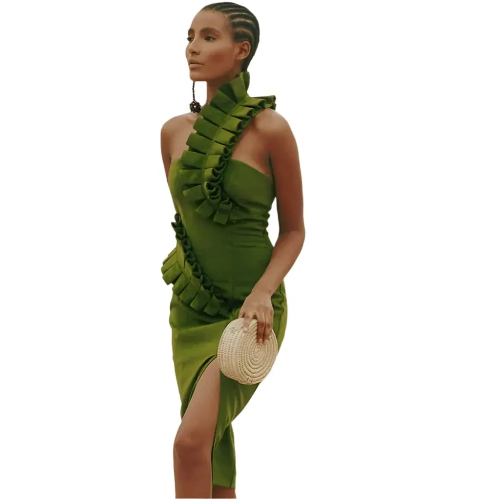 Green Textured Strap Dress