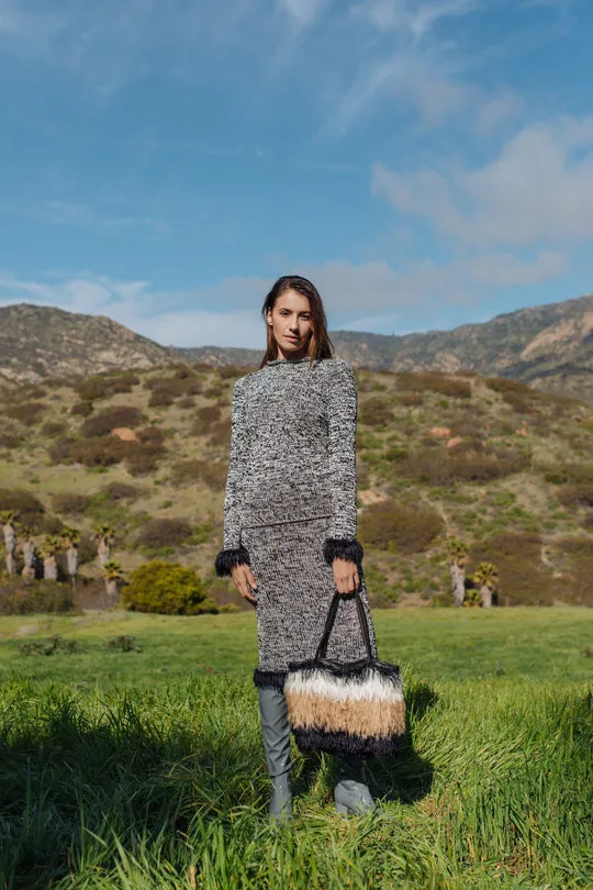 Grey Knit Skirt Dress with Feather Hem