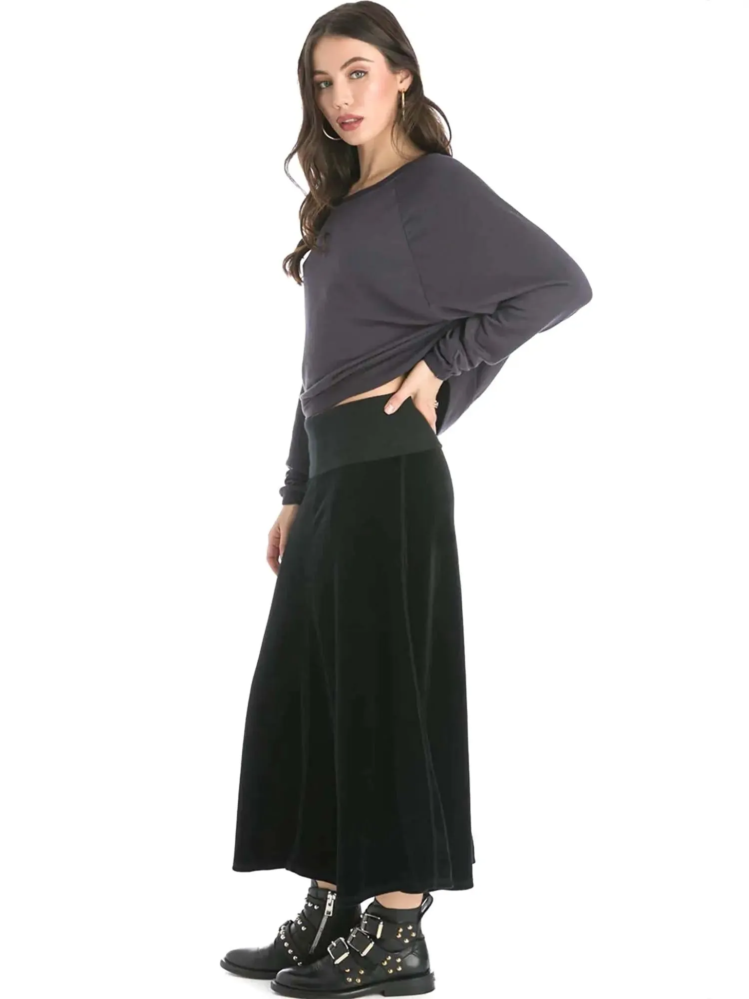 Hard Tail Rolldown Waist Velour Sweep Skirt V-128