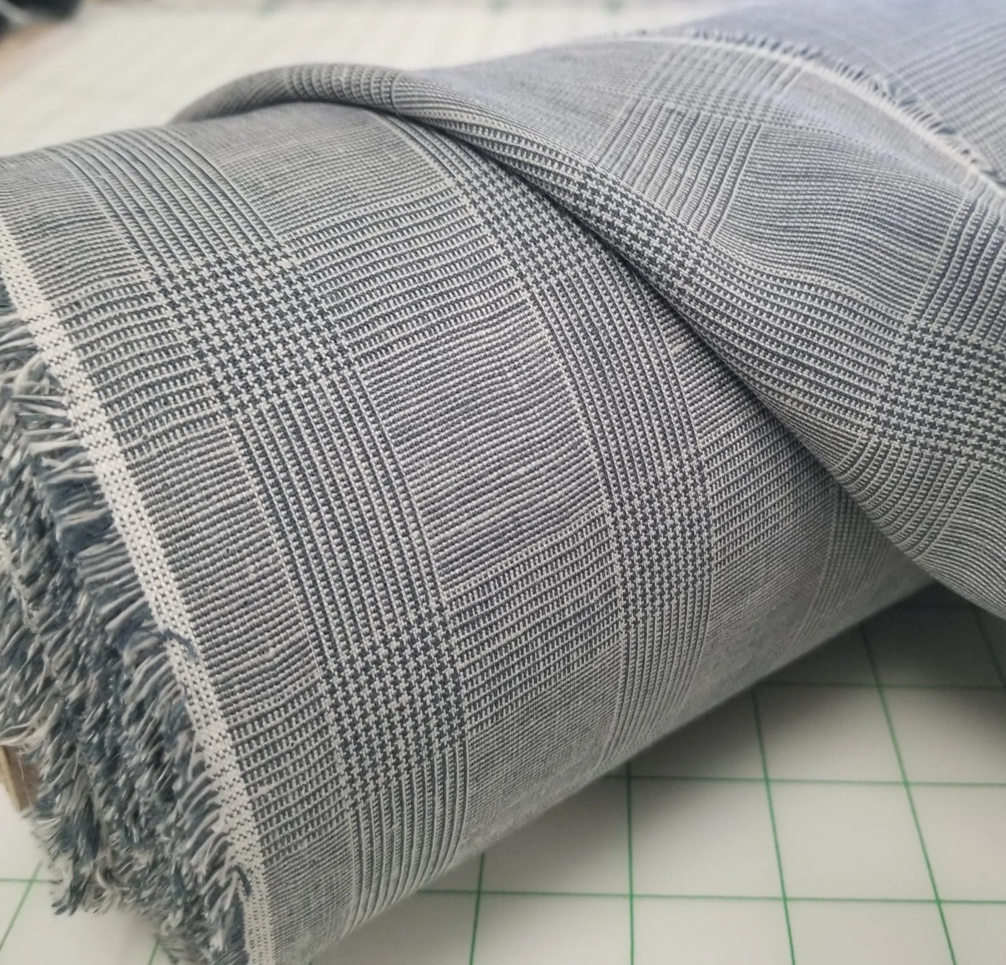 Irish Linen Glen Plaid Indigo Blue Gray Bryson Woven 194 GSM- by the yard