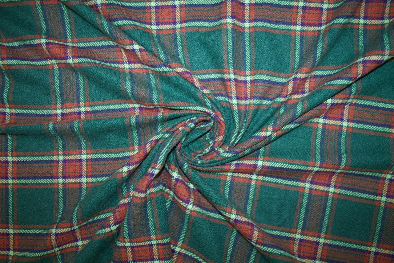 Italian Beefy Yarn Dyed Plaid Cotton Flannel - Green/Orange/Purple/Yellow