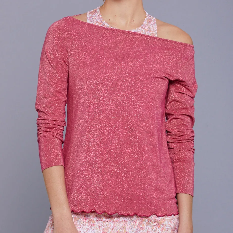 Lush Weave Boatneck Top (red shimmer)