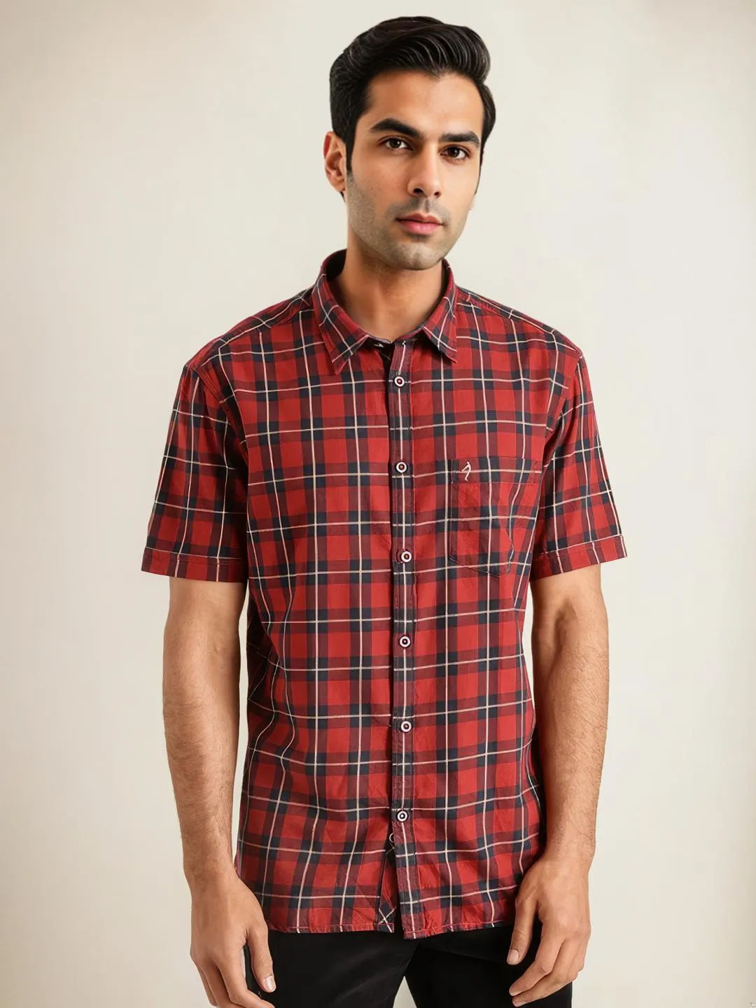 Men Checked Half Sleeve Cotton Shirt