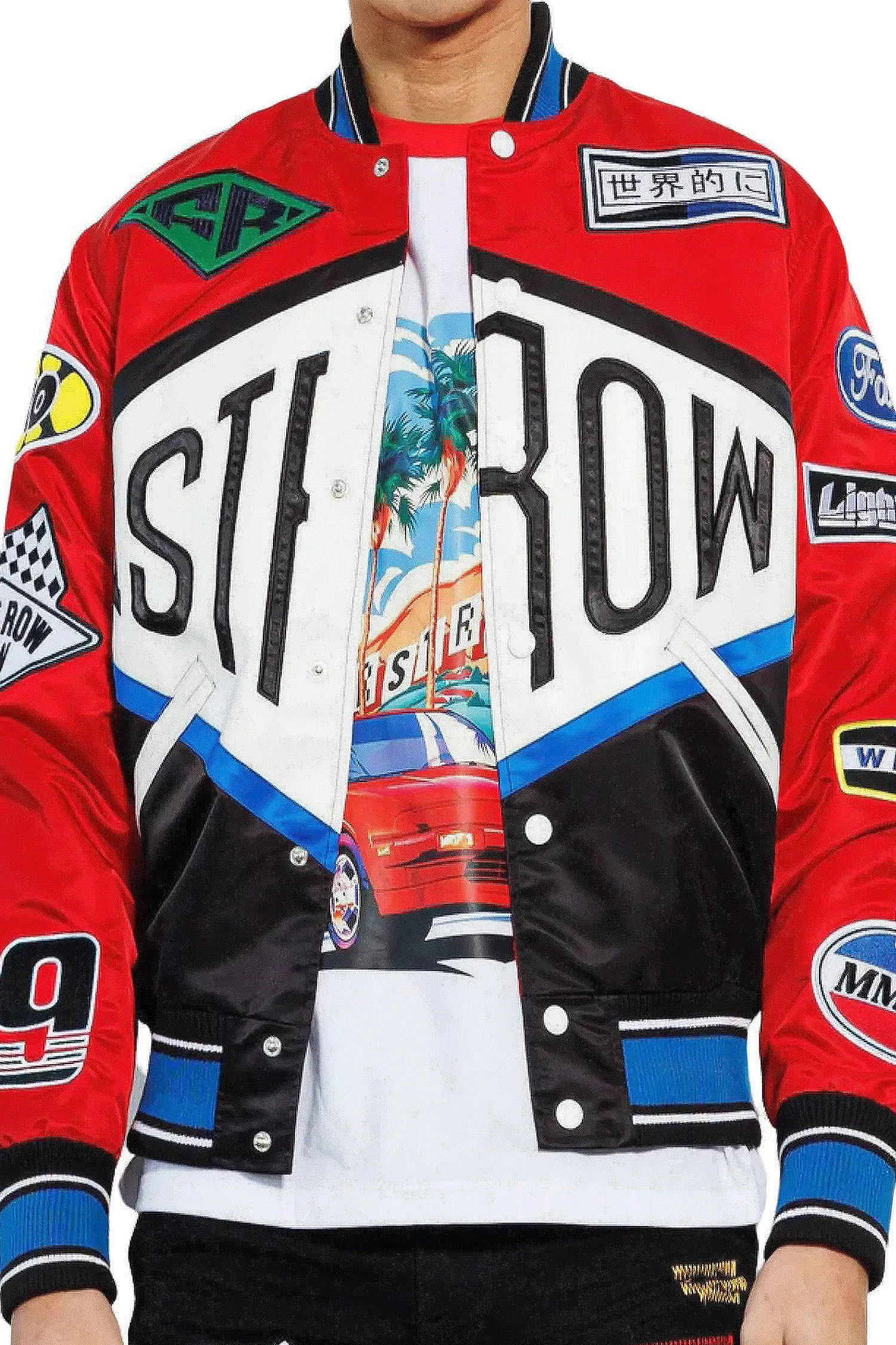 Men's Racing Embroidered Patched Varsity Jacket