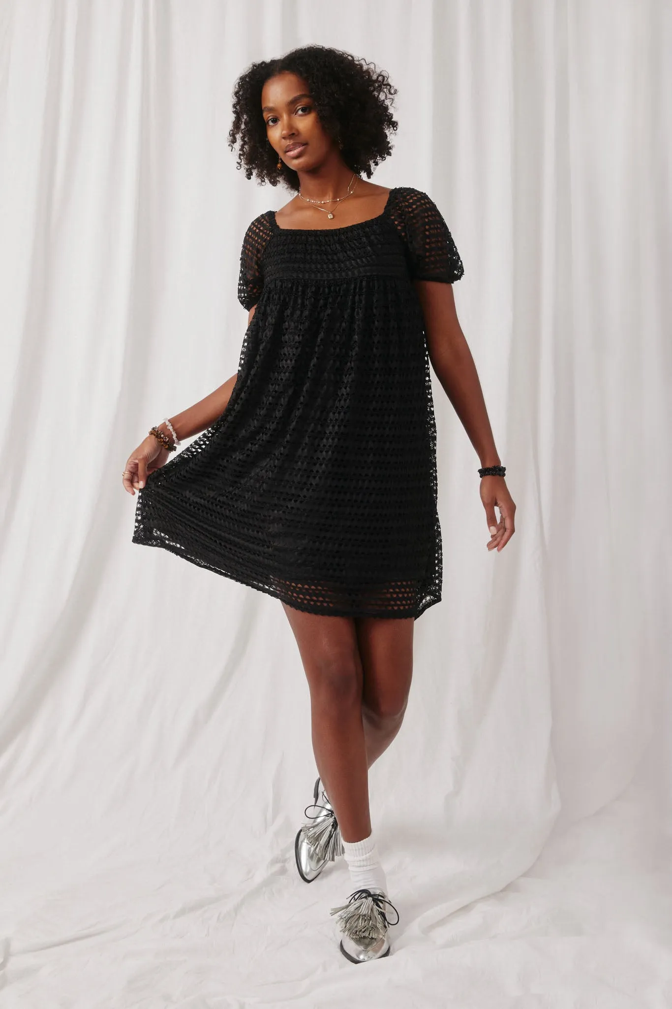 Mesh Shell Square Neck Dress