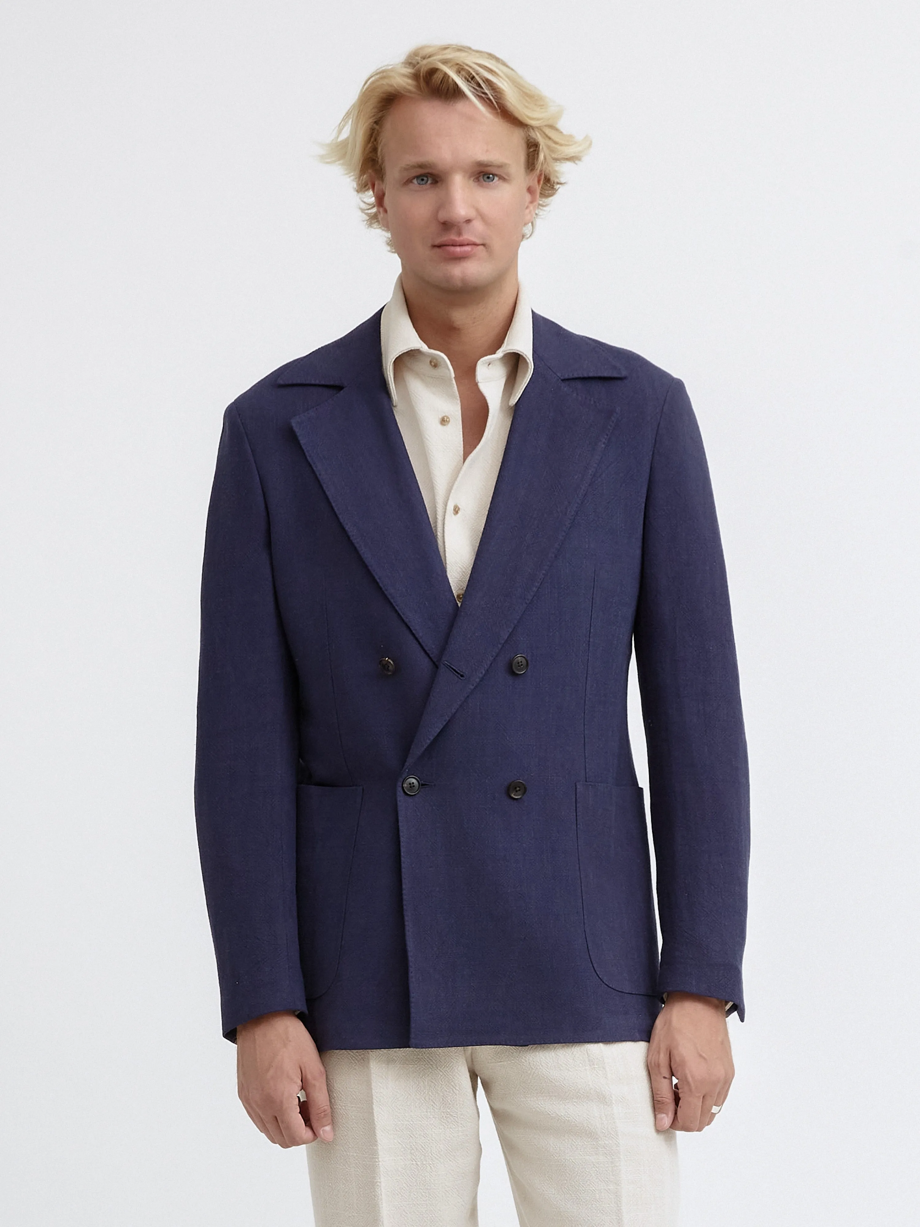 Navy Blue Stonewashed Linen Jacket